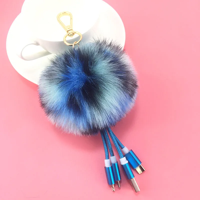 Wholesale Pompom Usb Keychain Fur Ball Custom Keychains for Hanging Bags with Custom Keyring Usb