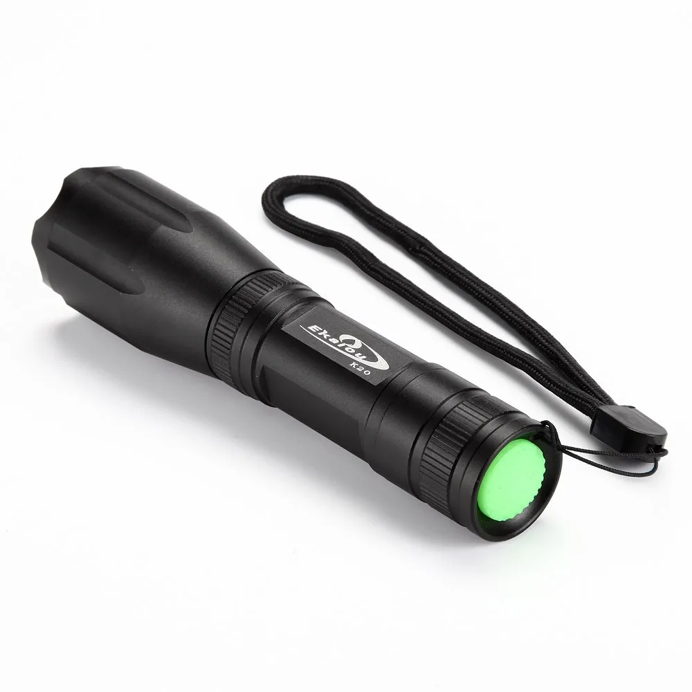 Black K20 LED Flashlights Zoomable Tactical XML T6 Torches for Camping 3800 Lumen Aluminum Alloy Material light