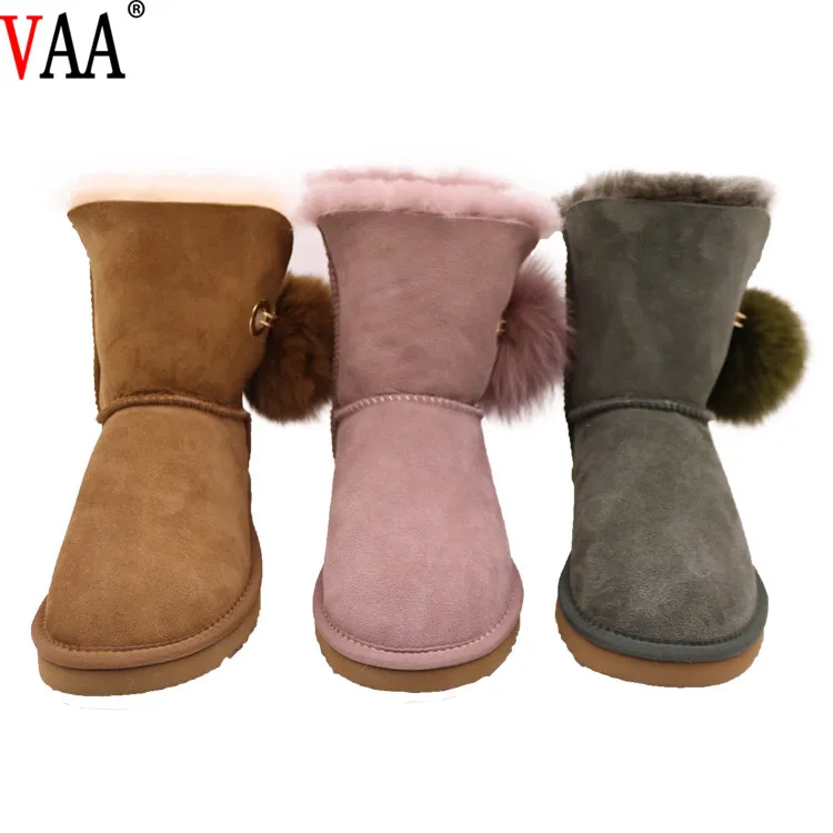 CF-286 Double Face Sheepskin With Pompon Women Snow Boots Rabbit Fur