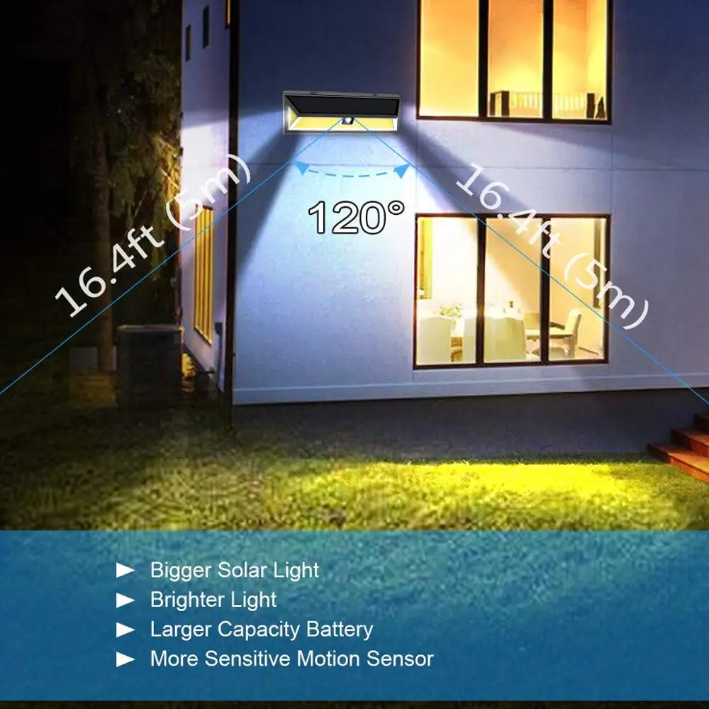 
180 COB solar powered led light high lumen pir motion sensor outdoor waterproof light home yard energy saving light 