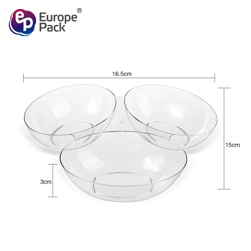 Europe-Pack new arrival food grade 290ml oval shape snack serving dish 3 parts