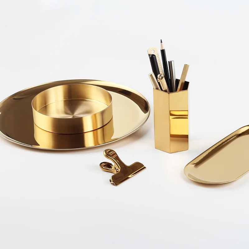Hexagonal rhombic pen holder Nordic hexagon cosmetic pen holds hexagonal Gold Vase and stainless steel metal tabletop ornaments