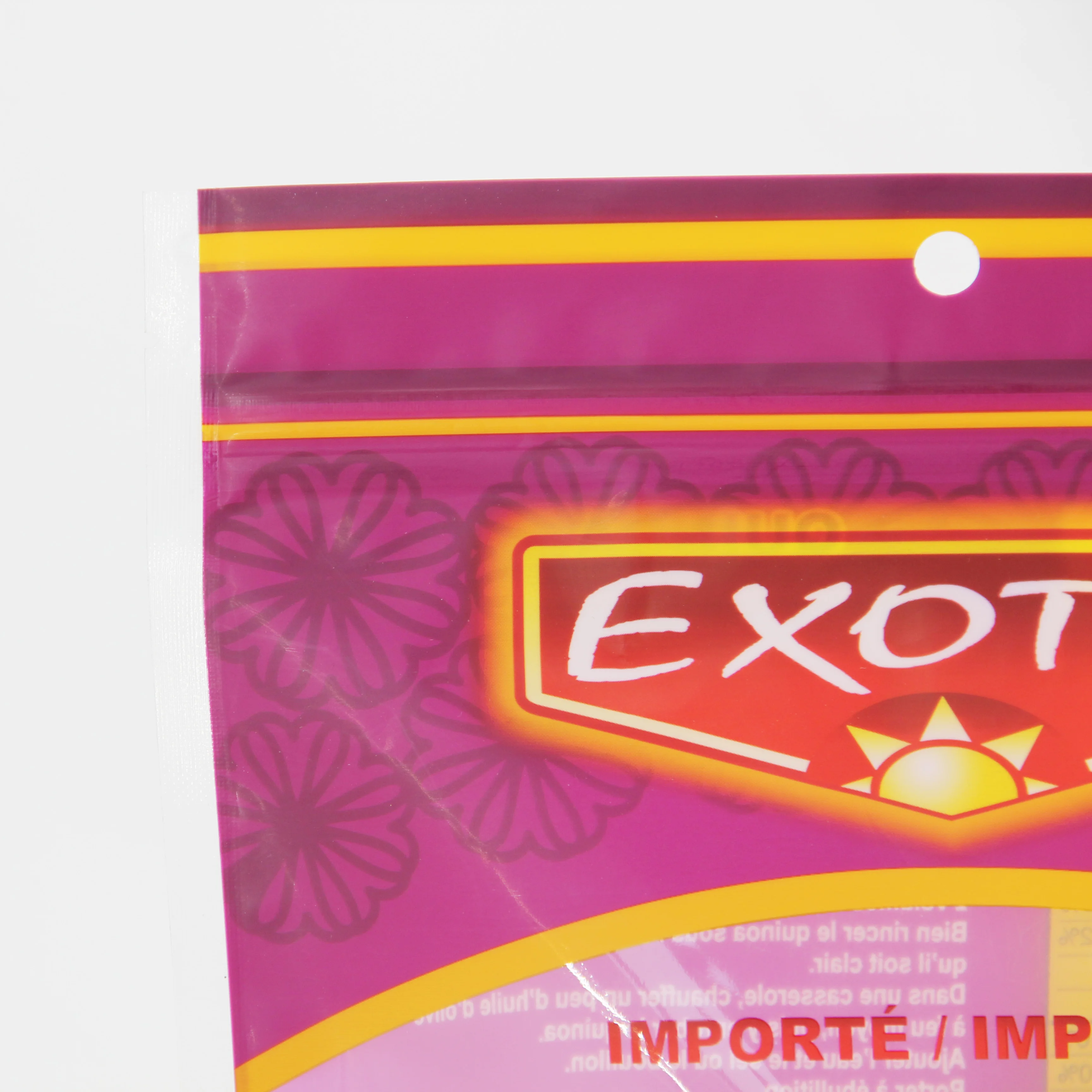 Heat seal couscous and quinoa clear transparent plastic food packaging mylar ziplock bag with window