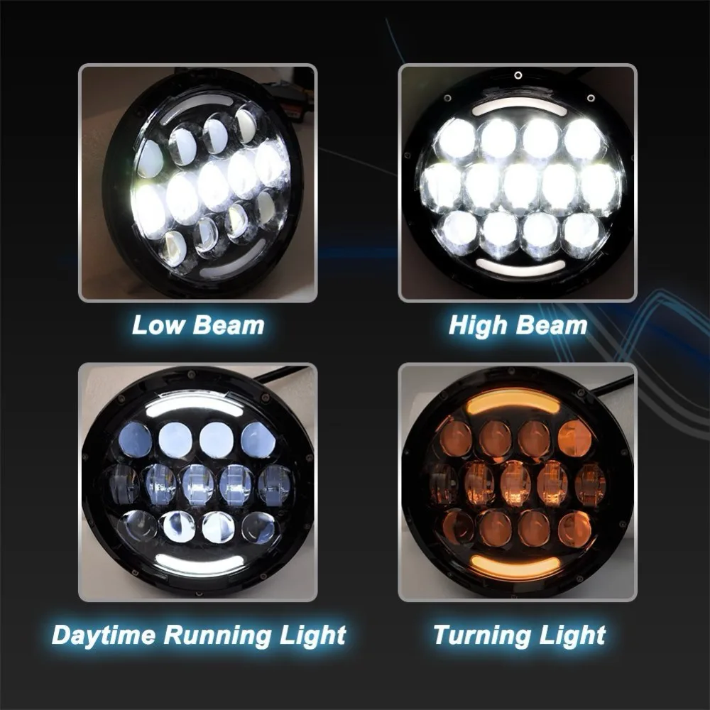Guangzhou supplier 7 inch round led headlight for toyota for Jeep car led headlight turn signals warning day time running light