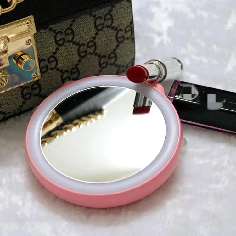 Handheld pocket travel power bank led lighted makeup vanity mirror