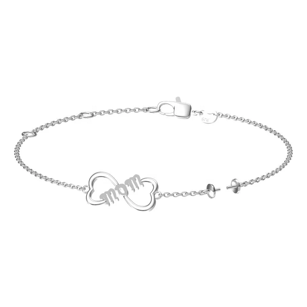 Infinity mom bracelet pearl jewelry mounting 925 sterling silver heart mum pearl settings adjustable bracelet chain