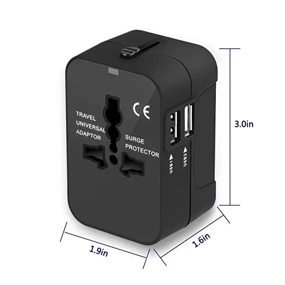 CE ROHS FCC PSE BS8546 Red color multi-nation universal travel plug adapter converter with 2 usb port