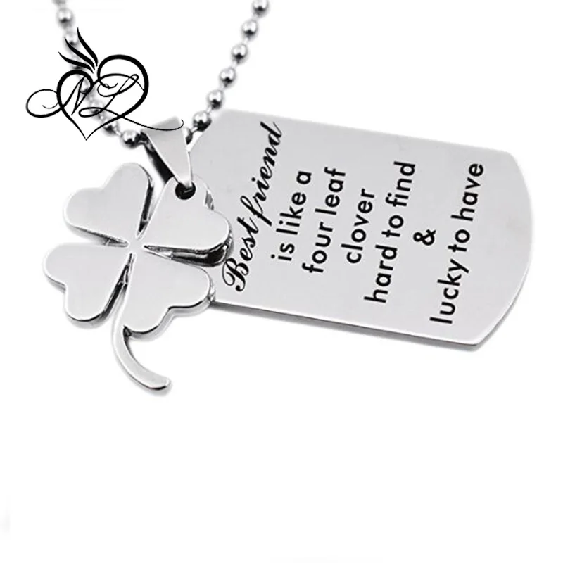 Four Leaf Clover Pendant Bbf Necklace Best Friend Jewelry Gift For Teen Inspirational Fashion