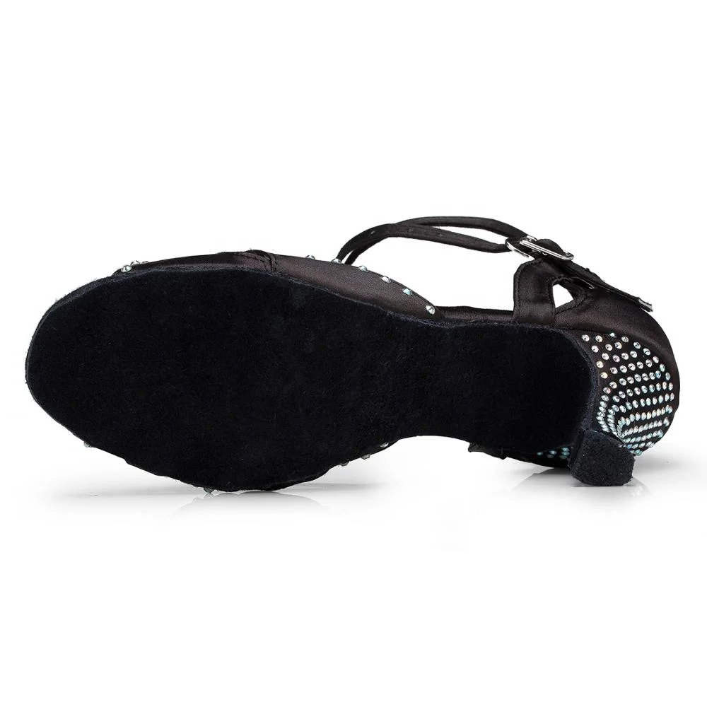 Модные атласная ткань + стразы L164 Каблук 7,5 см Сальса обувь для женщин туфли для латинских танцев