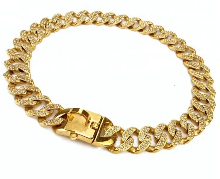 18K Gold Dog Collar Chain Leash Bully Dog Head Leash Chain Pitbull Cuban Luxury Collar And Lead Leash