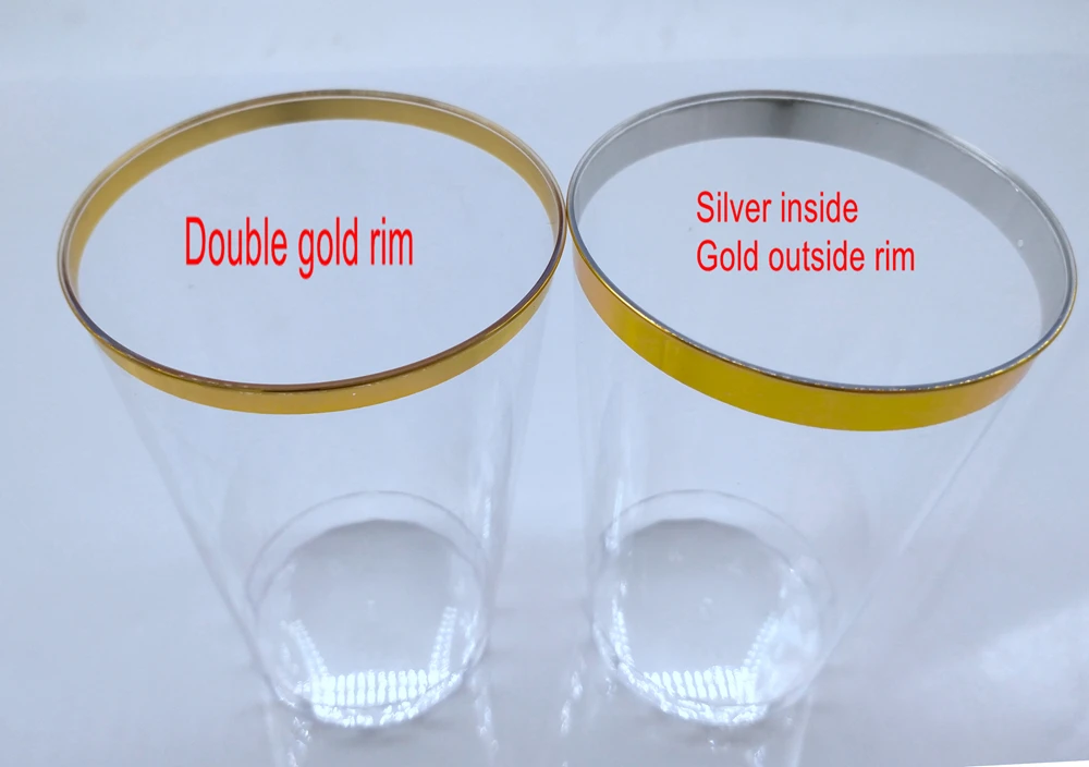 10 oz Plastic Disposable Rose Gold Trim Wedding and Party Tumblers plastic cups