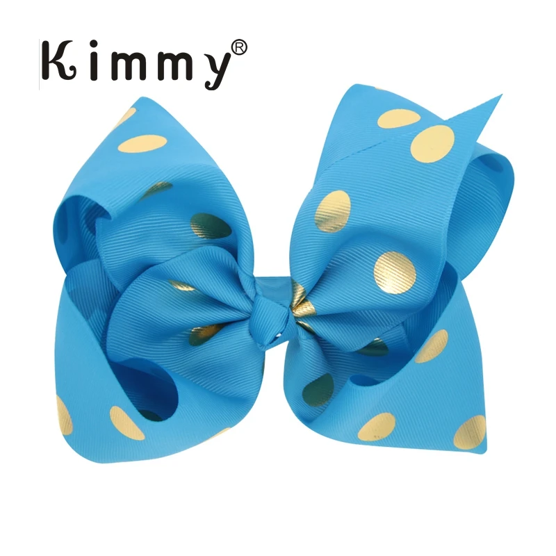 Extra large 6 inch Gold Foil Polka Dot red bow hair