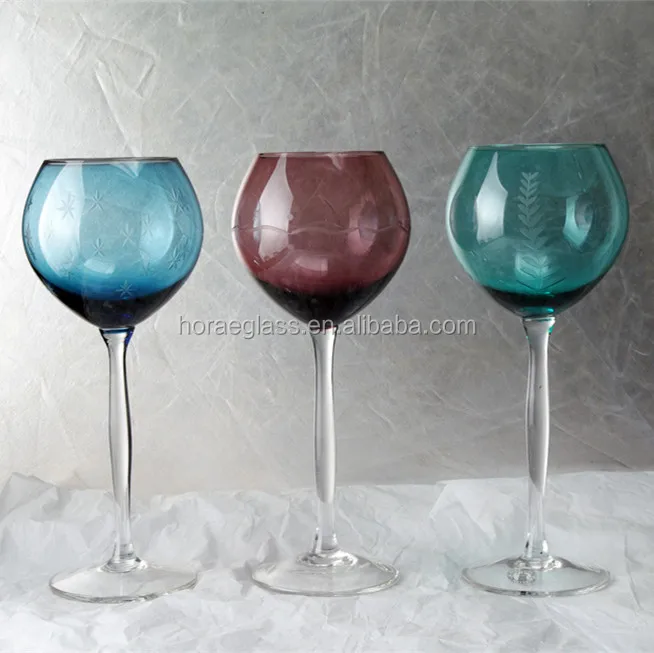 Bule Colored Wine Glass / Popular Red Wine Glass / Drinking Glass with emboss