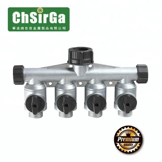 Garden Metal 4 way faucet manifold with dials, inlet water hose splitters