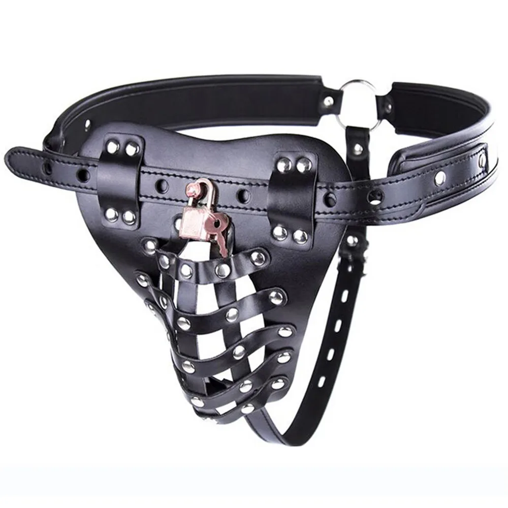 Leather Chastity Belt Cock Cage Scrotum Stretcher Penis Ring Cage Cock Sex Toys Bondage Leather For Men