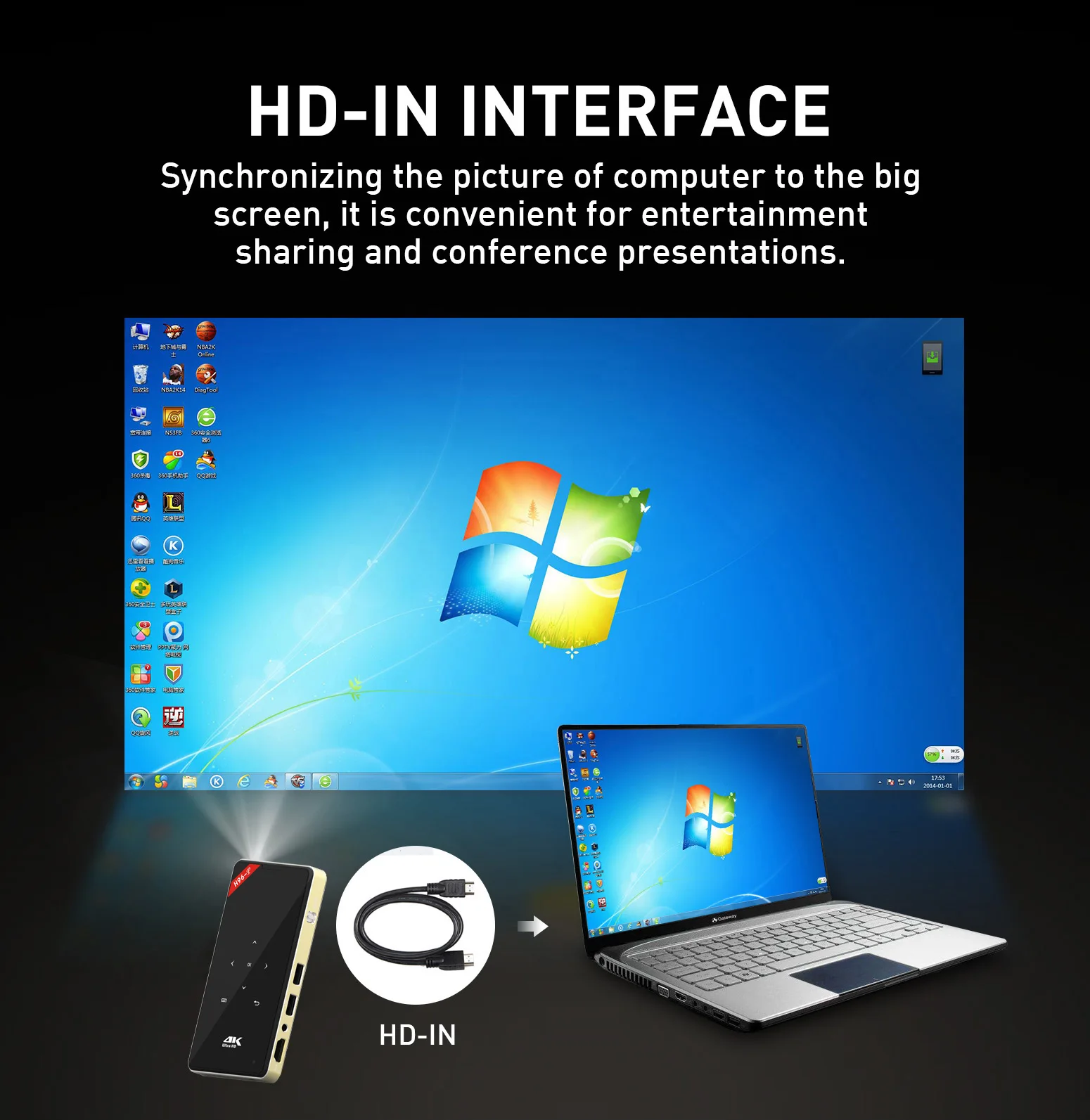 H96-P MINI PROJECTOR WITH 2GB/16GB, KD/ ANDROID TV 6.1 BUILT IN -ALL IN ONE