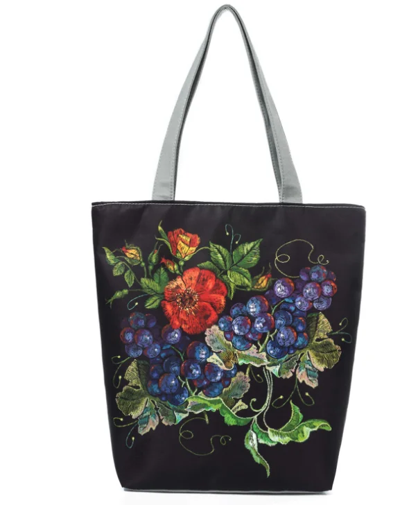 Women Black Bottom Printing Polyester Beach Hand Bag or Negotiable Custom 5 Days Flowers 3 Pcs Square 27x11x38cm as Image CN;JIA