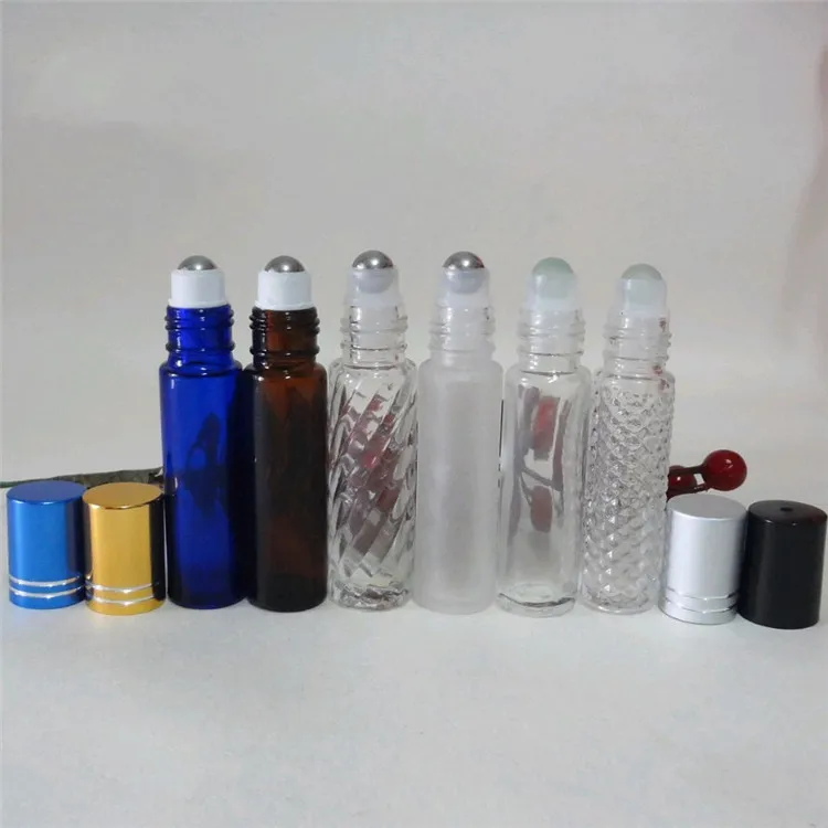Multi Types Cosmetic Perfume Packaging 5ml 8ml 10ml Empty Frosted Roll On Glass Bottle With Lids