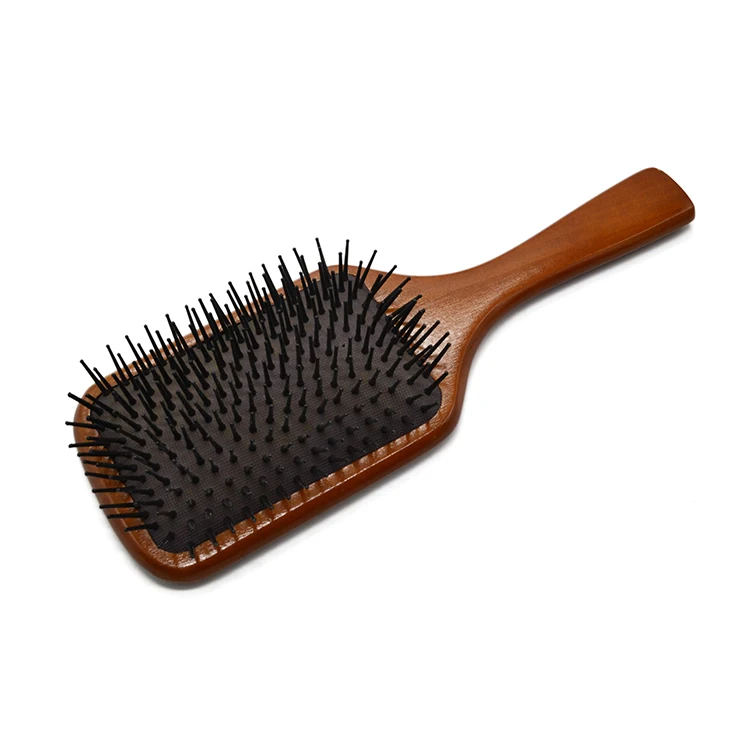 Customized Logo Detangling paddle hair brush for long hair custom natural wooden hair brush