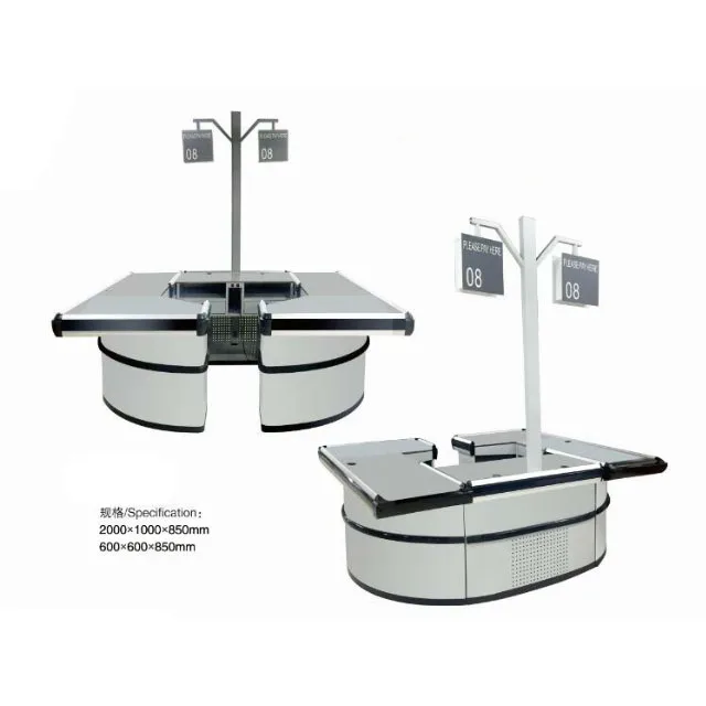 Supermarket Checkout Cash Counter Retail Check out Waiting Design  for sale metal and wooden checkout counter