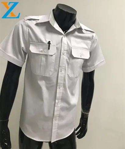 
Customized epaulet pilot short sleeve 100% cotton fabric shirts with plain color 