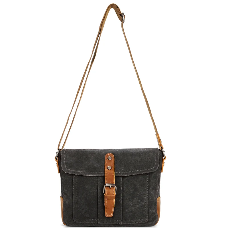 Vintage Style Multicolor Durable Anti-water Cross Body Bag Men waxed Canvas Leather College Sling Bags