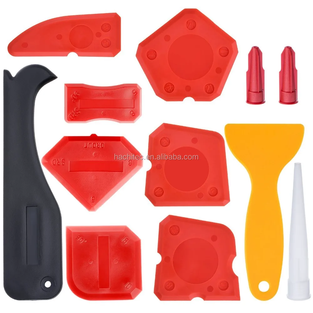 12 Pieces Caulking Tool Kit Silicone Sealant Finishing Tool Grout Scraper Caulk Remover Nozzle Caulk Caps