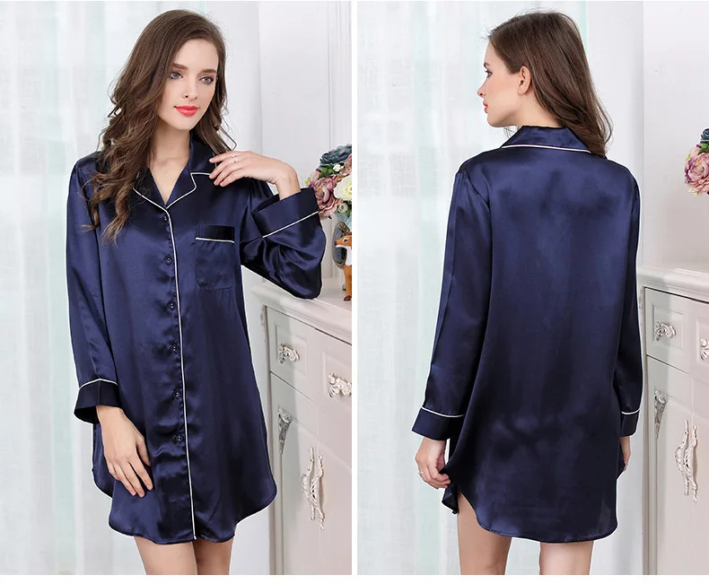 Sleep Shirt, 100% Silk Pajama Top Long Sleeve Nightshirt