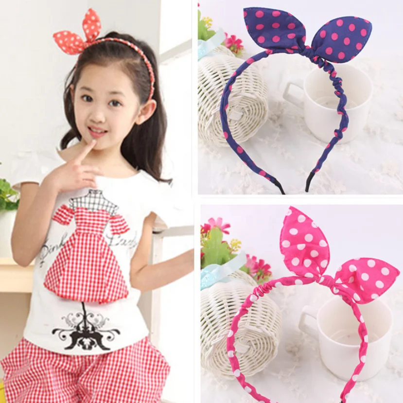 Wholesale baby girls dots print bunny headband rabbit ears headband