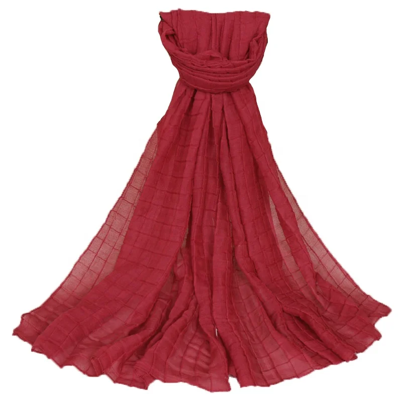 Fashion Muslim Lady Fold Lattice Popular Cotton Voile Thin Breathable Hijab Scarf Shawl Pashmina Scarves