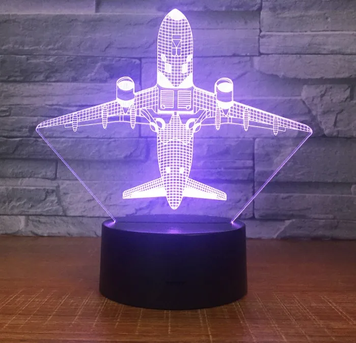 Acrylic  Aircraft Shaped 3D illusion LED Night Light Creative Stereoscopic 7 Colors Flashing Touch LED Night Light