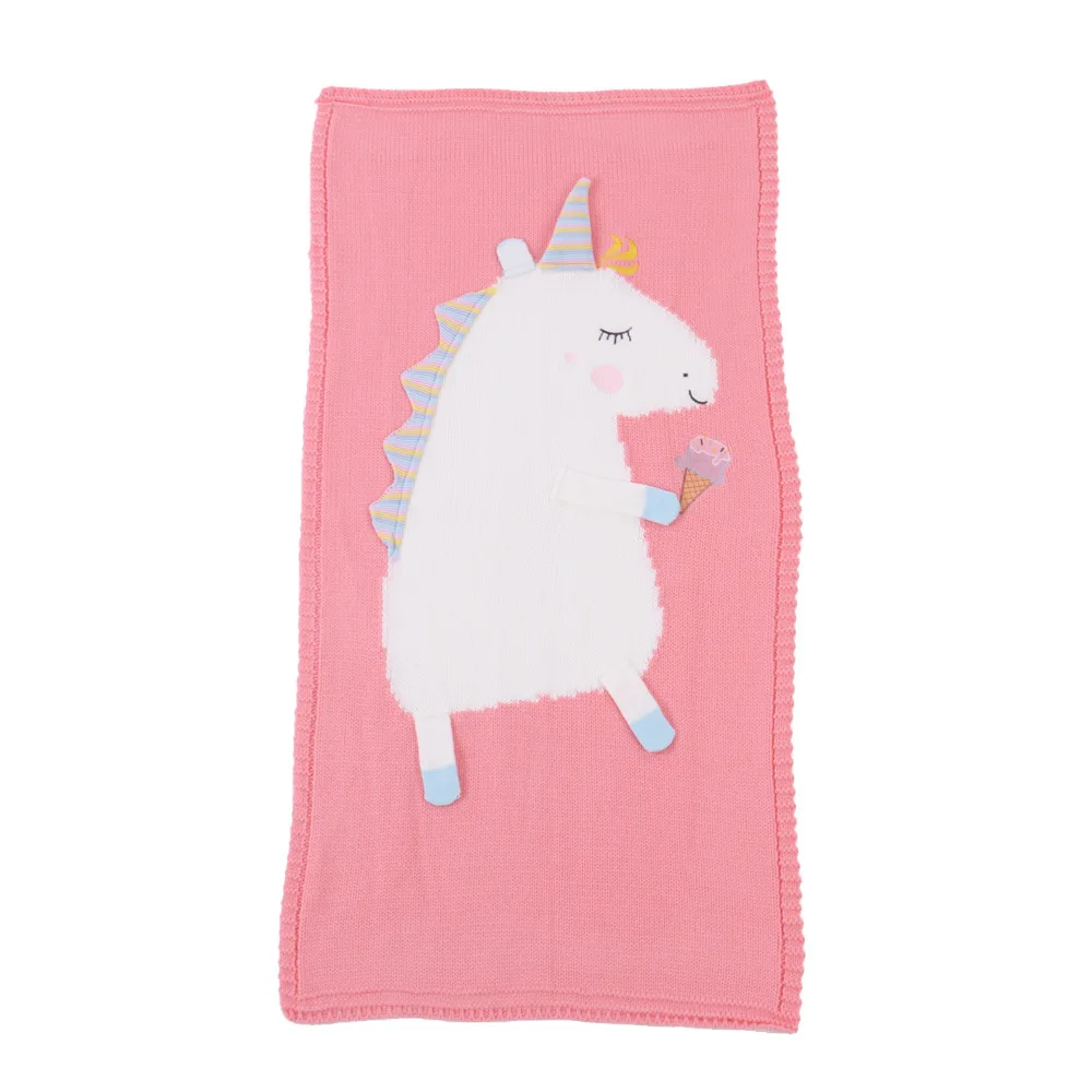 
INS Sell Cheap Wholesale 3D Cute Cartoon Unicorn Acrylic Knitted Air Conditioning Cloak Blanket for Baby Children 