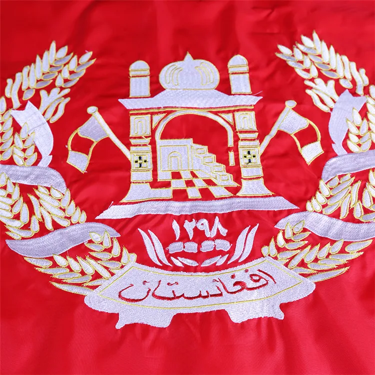 Factory price embroidery pattern good quality Afghanistan national flag black red green stripes 3*5 feet Afghan country banner