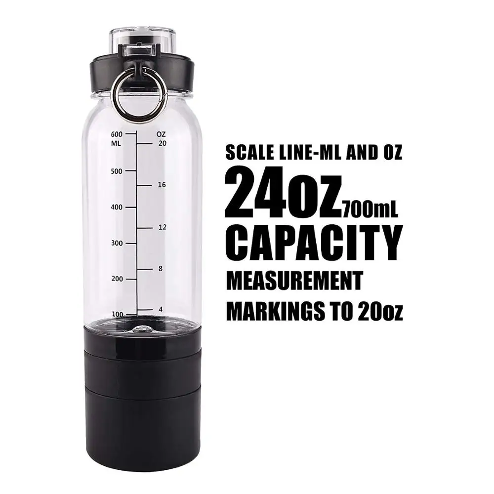 
BPA free tritan water shaker bottle with storage for energy powder protein nutrition shaker bottle for gym come with compartment 