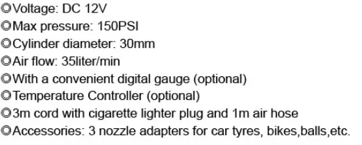 Portable Electric Air Compressor Tire Inflator Pump 12V 150PSI for Car Auto