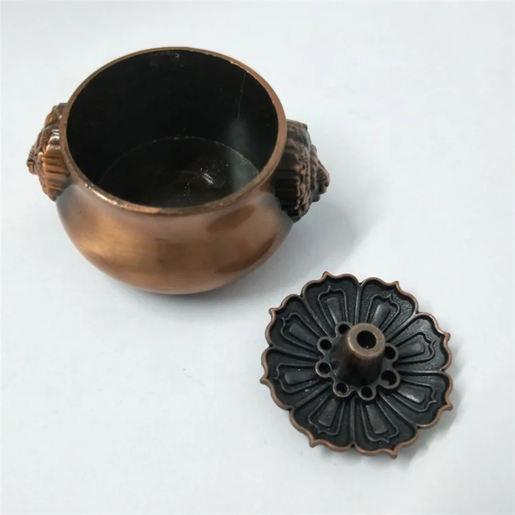 Antique copper carving Lion head incense burner stove meatal animal censer crafts