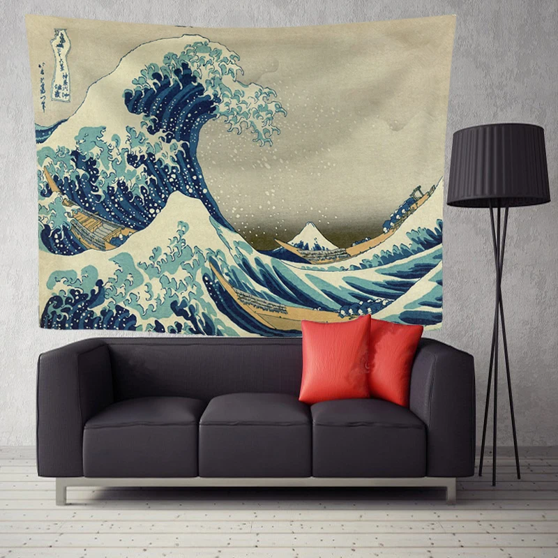 Пользовательский дизайн Katsushika Hokusai большое волнистое настенное одеяло хлопковый