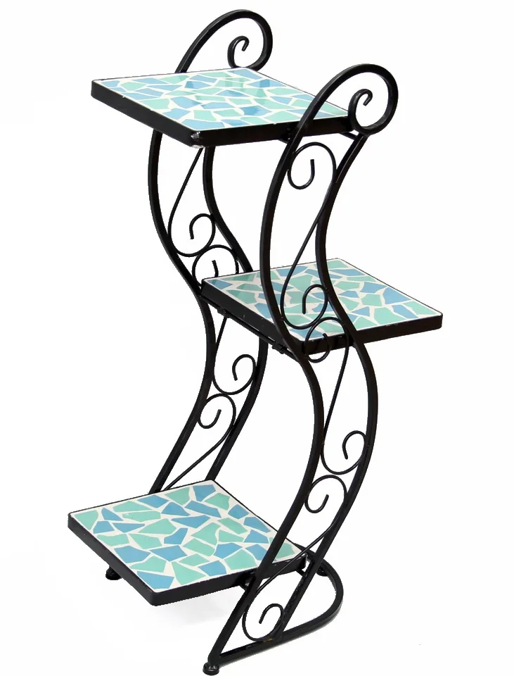 outdoor mosaic art corner 3 tier metal  Garden Shelf Plant Stand