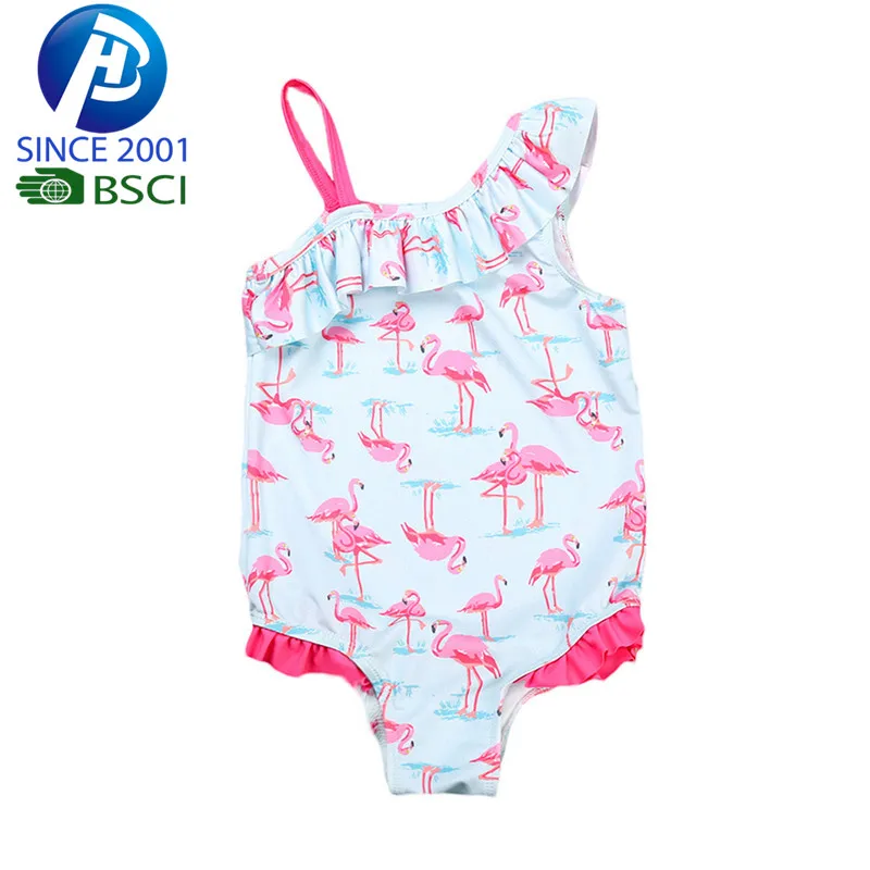 OEM Lovely Summer Kids Baby Girls Bikini Suit One Off Shoulder Swimwear One-Piece Swimming Clothes