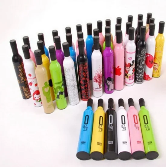 2021 hot sales custom personalized printing  promotion gifts 3 fold wine shape bottle umbrella
