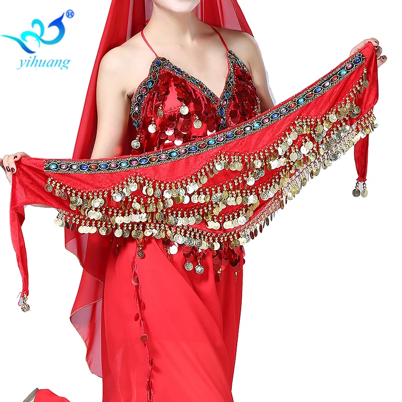 Wholesale Top Quality Gold Coins Egyptian Belly Dance Hip Scarf Performance Wear Mini Skirt for Indian Performance Belt Velvet