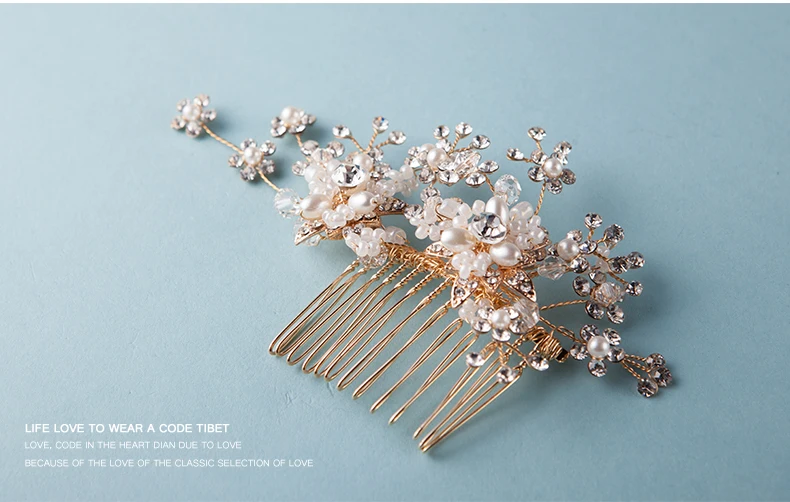 Bridal jewelry golden alloy rhinestone tiara comb women hair accessories simple wedding ceremony headpiece