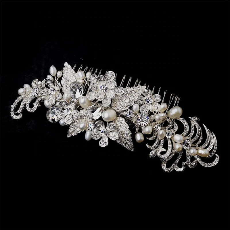 Fashion Hair Jewelry Ornaments Crystal Flowers  freshwater Pearl Stylish Hair Comb