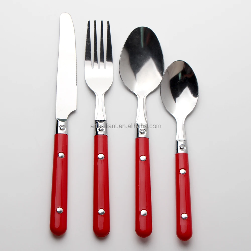 purple handle flatware set with plastic PET box tude 16pcs set Dishwasher safe for 4 people