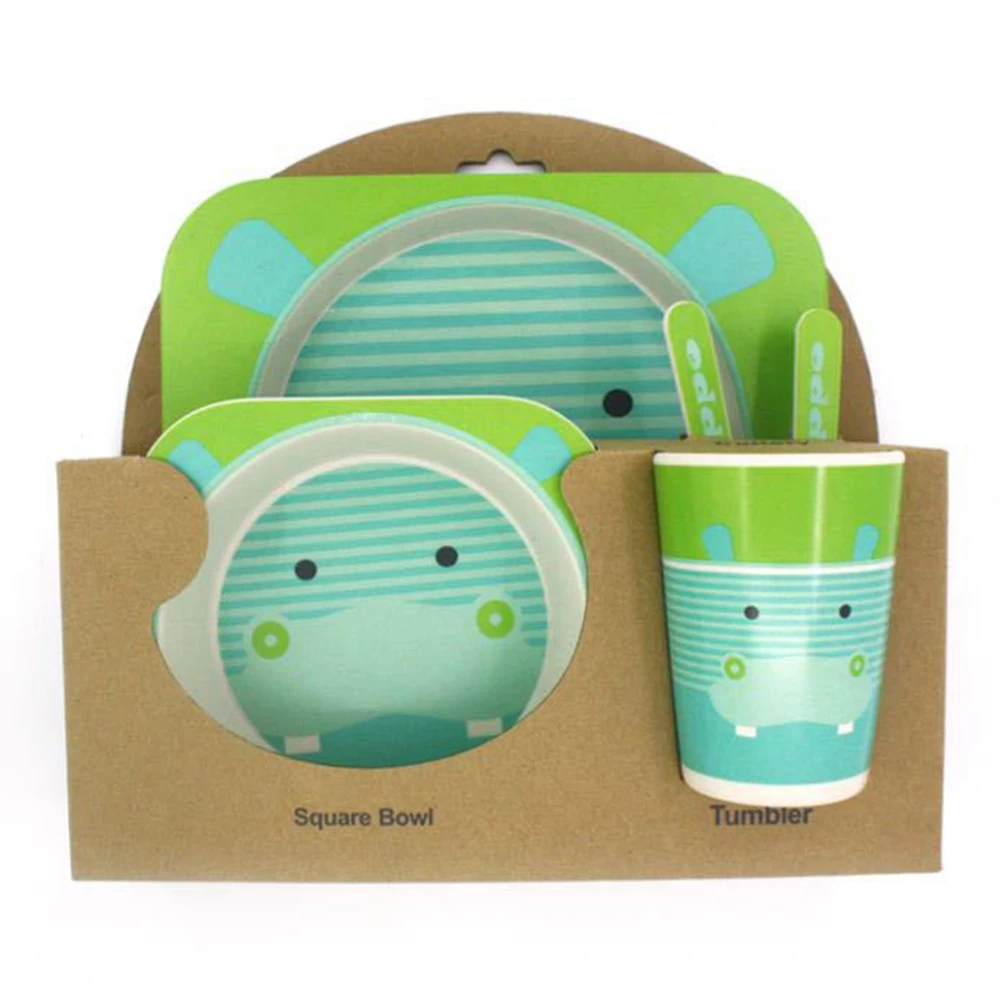European Cartoon Animals Biodegradable Bamboo tableware Set Kids Stocked