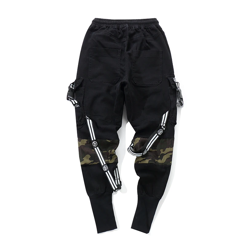 Wholesale Fashion New Streetwear Mens Camouflage Patchwork Slim Cotton Multi-pocket Jogger Trousers With Tapes