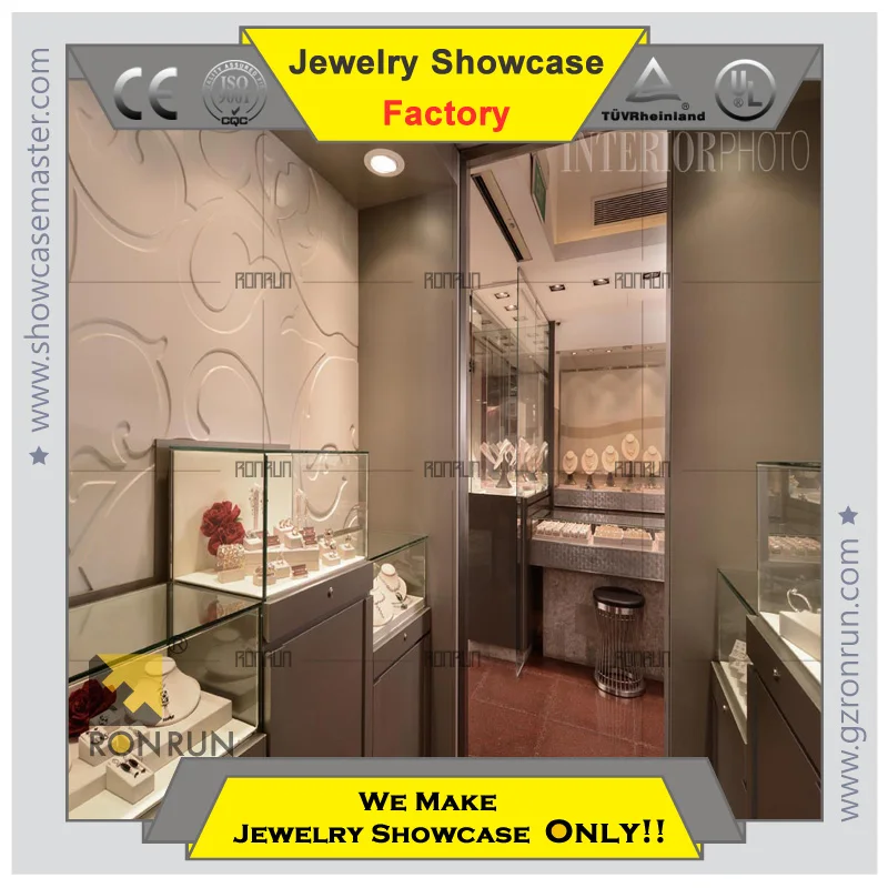 Luxury design showcase rotating jewellery display cabinet with stainless steel and LED light for jewelry shop