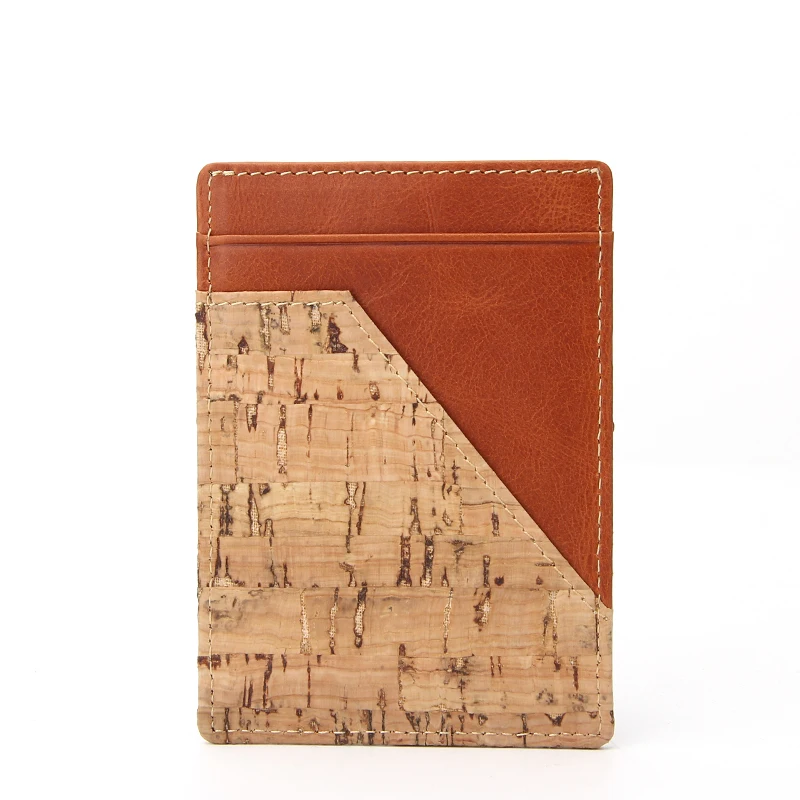 OEM Slim Minimalist Wallet RFID Blocking Leather Cork Credit Card Holder with Pull Tab