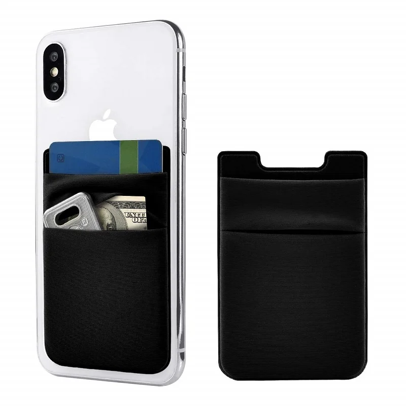 Cheap Durable Two Layer Customized LOGO Stretch Elastic Mobile Phone Wallet Sticker Credit Card Holder