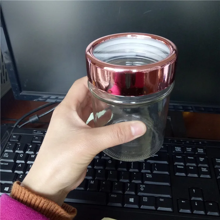 10oz empty transparent new unique glass candle jars with screw gold lids